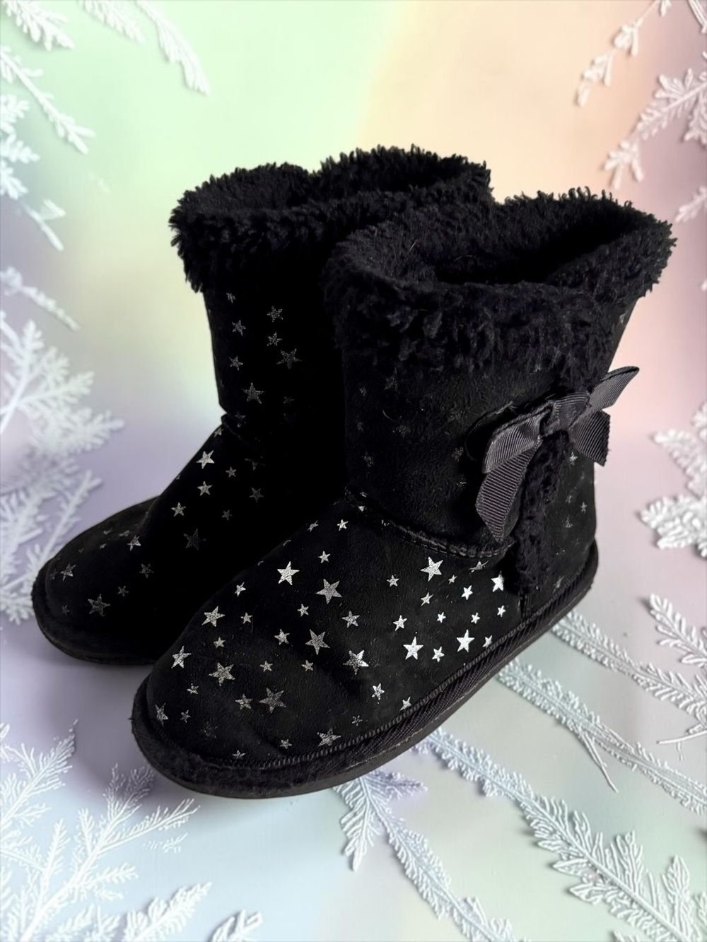 Lily & Dan Toddler Girls Boots Black Star Print Faux‑Suede Winter Size 11/12